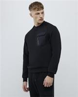 River Island Mens Sweatshirt Black Slim Fit Nylon Hybrid Crew Neck Long Sleeve - 2XL Regular
