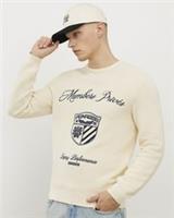 River Island Mens Jumper Cream Slim Fit Embroidered Crew Pullover Sweater Top - L Regular
