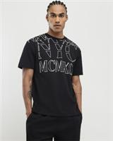 River Island Mens T-Shirt Black Regular Fit NYC MCMXII Crew Neck T Shirt Tee Top - S Regular