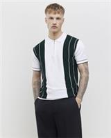 River Island Mens Polo Shirt Green Slim Fit Colour Block Stripe Collar Zip Top - M Regular