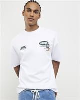 River Island Mens T-Shirt White Oversized Fit Alpine Badging Crew Neck Tee Top - L Regular