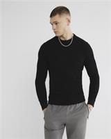 River Island Mens Jumper Black Muscle Fit Textured Crew Pullover Sweater Top - S Regular