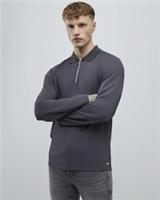 River Island Mens Polo Shirt Grey Slim Fit Textured Collared 1/4 Zip Top - M Regular