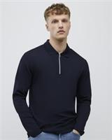 River Island Mens Polo Shirt Navy Slim Fit Textured Zip Neck Collared Top - M Regular
