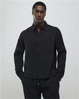 River Island Mens Plisse Shirt Black Boxy Fit Collared Long Sleeve Button Top - L Regular