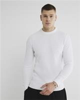 River Island Mens Jumper White Muscle Fit Textured Crew Pullover Sweater Top - L Regular