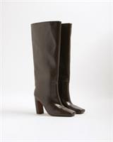 River Island Womens High Leg Boots Brown Chisel Toe Side Zip Block Heel Shoes