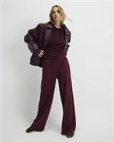 River Island Womens Joggers Red High Waisted Wide Leg Drawstring Pants Bottoms - L Regular