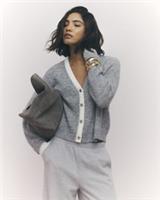 River Island Womens Cardigan Grey Tipped Knitted Button Long Sleeve Jumper Top - L Regular