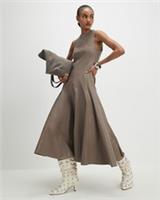 River Island Womens Midi Dress Stone Faux Leather Fitted Waist Sleeveless Zip - 12 Regular