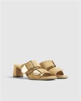 River Island Womens Mule Sandals Beige Faux Suede Double Buckle Open Toe Shoes