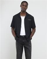River Island Mens Shirt Black Regular Fit Montpellier Studios Collar Button Top - L Regular