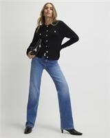 River Island Womens Cardigan Black Knit Fitted Scallop Trim Button Jumper Top - S Regular