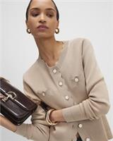 River Island Womens Cardigan Brown Knit Fitted Scallop Trim Button Jumper Top - L Regular