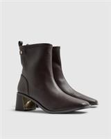 River Island Womens Sock Boots Brown Block Heel Stretch Square Toe Zip Shoes