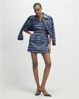 River Island Womens Mini Dress Blue Faux Leather Scallop Boucle Notch Neck Zip - 16 Regular