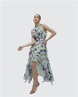 River Island Womens Midi Dress Green Floral Sleeveless Round Neck Zip Fastening - 14 Regular