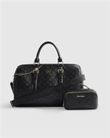 River Island Womens Barrel Bag Bundle Black Embossed Monogram 2 Piece Set
