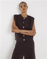 River Island Womens Waistcoat Brown Knitted Sleeveless Button Outerwear Top - M Regular