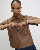 River Island Womens Shirt Brown Faux Leather Short Sleeve Pocket Button Top - 6 Regular