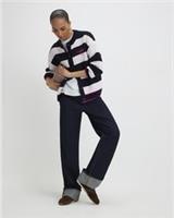 River Island Womens Cardigan Navy Knitted Striped Happy Button Jumper Top - XS Regular