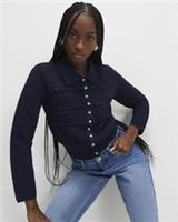 River Island Womens Cardigan Navy Flower Detail Scalloped Collar Jumper Top - M Regular