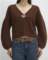River Island Womens Cardigan Brown Knitted Gold Detail V-Neck Popper Jumper Top - M Regular