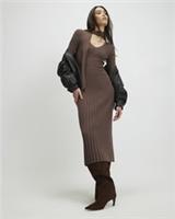 River Island Womens Midi Dress Brown Knitted Long Sleeve Tie Scoop Neck - M Regular