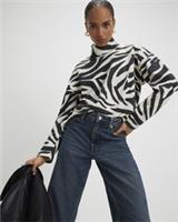 River Island Womens Top White Cosy Zebra Print Long Sleeve Roll Neck Blouse - M Regular