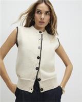 River Island Womens Waistcoat Cream Knitted Tie Round Neck Button Jumper Top - S Regular