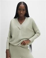 River Island Womens Jumper Green V-Neck Ribbed Dropped Pullover Sweater Top - S Regular