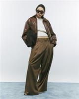 River Island Womens Bomber Jacket Brown Faux Leather Woven Outerwear Top - M Regular