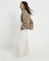 River Island Womens Joggers Petite Cream Premium Wide Leg Pants Bottoms - L Petites