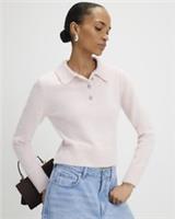 River Island Womens Polo Top Pink Long Sleeve Fluffy Collared Neck Blouse - L Regular