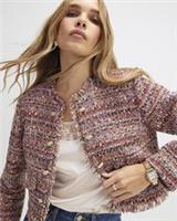 River Island Womens Jacket Red Boucle Edge Fabric Round Neck Outerwear Top - 16 Regular