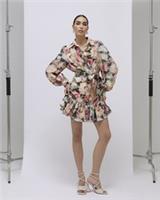 River Island Womens Mini Shirt Dress Pink Floral Collared Button Belted - 12 Regular