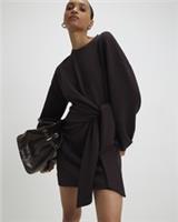 River Island Womens Mini Dress Brown Knot Side Crew Neck Long Sleeve Casual - XS Regular