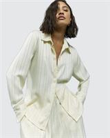 River Island Womens Blouse Cream Stripe Collared Long Sleeve Stripe Crinkle Top - 12 Regular