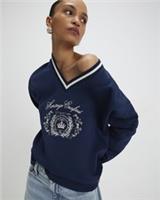 River Island Womens Sweatshirt Navy Long Sleeve Heritage Crest Pullover Top - S Regular