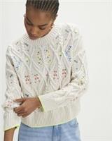 River Island Womens Jumper Cream Floral Embroidered Crew Pullover Sweater Top - M Regular