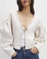 River Island Womens Cardigan Beige Long Sleeve Button Detail V-Neck Jumper Top - L Regular