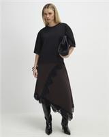 River Island Womens Maxi T-Shirt Dress Petite Brown Lace Hybrid Short Sleeve - L Petites