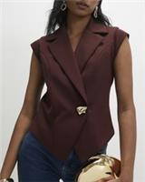 River Island Womens Waistcoat Brown Cap Sleeve Twill Collared Outerwear Top - S Regular