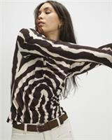 River Island Womens Top Brown Ruched Wavy Print Mesh Animal High Neck Blouse - XS Regular