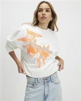 River Island Womens Sweatshirt Cream Floral Mesh Inserts Crew Neck Pullover Top - M Regular