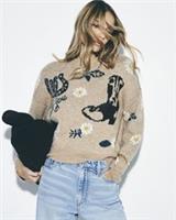 River Island Womens Jumper Beige Knitted Cowboy Motif Crew Pullover Sweater Top - M Regular