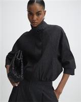 River Island Womens Bomber Jacket Grey Pinstripe Funnel Neck Outerwear Top - 12 Regular