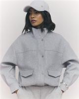 River Island Womens Bomber Jacket Grey Funnel Neck Popper Zip Outerwear Top - L Regular