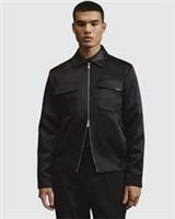 River Island Mens Shacket Black Satin Collared Zipped Long Sleeve Outerwear Top - S Regular