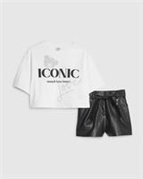 River Island Girls T-Shirt & Shorts Set White Iconic 2 Piece Crew Neck Belted - 9-10 Years Regular